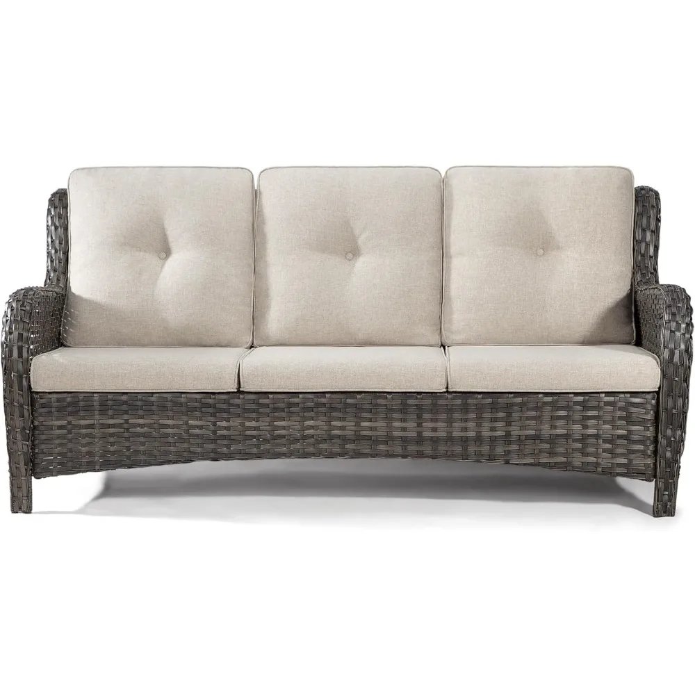 Outdoor Patio Couch Wicker Sofa - 3 Seater Rattan Sofa for Outside Patio Garden with Deep Seating and Olefin Cushions(Mi 2
