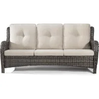 Outdoor Patio Couch Wicker Sofa - 3 Seater Rattan Sofa for Outside Patio Garden with Deep Seating and Olefin Cushions(Mi 2