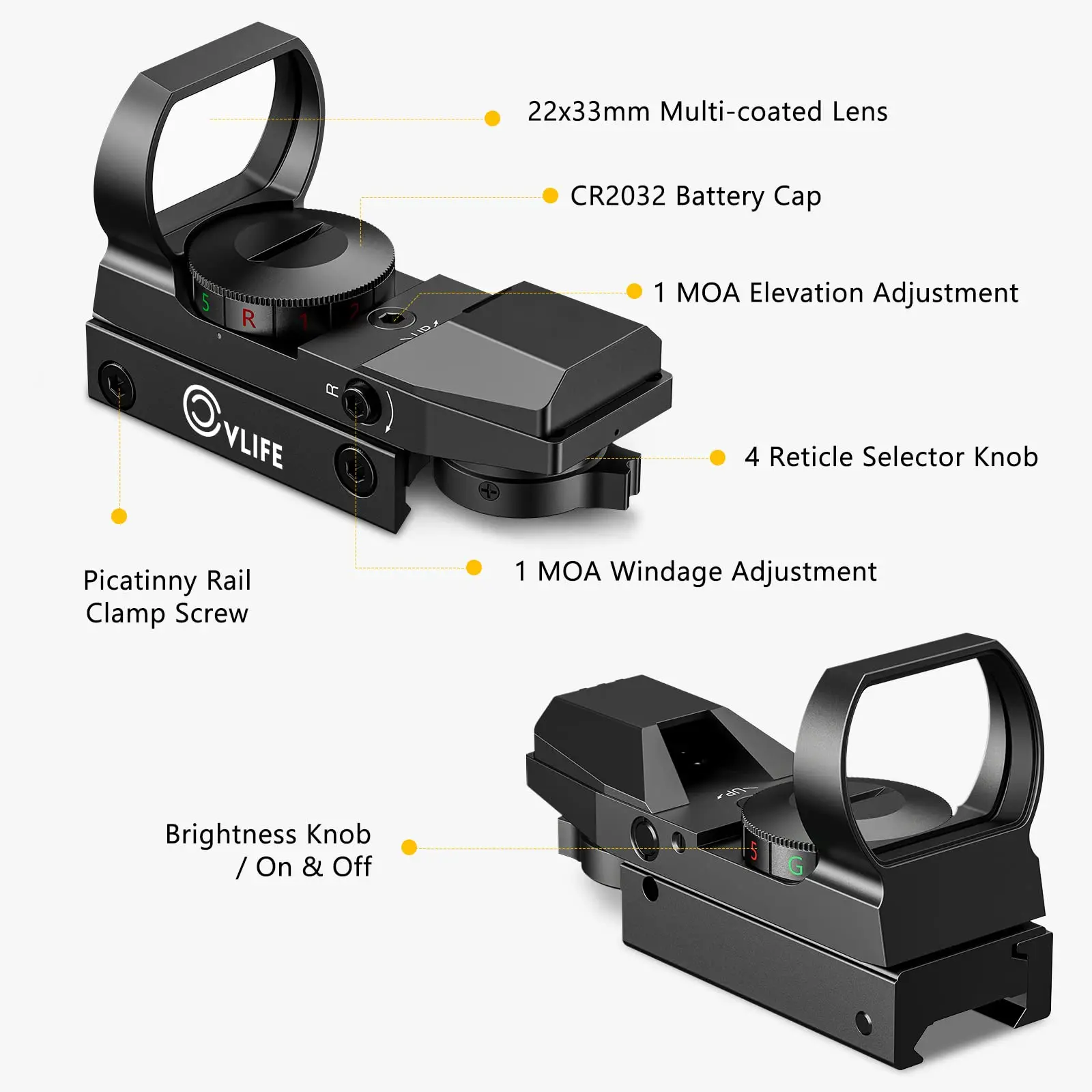 MidTen Riflescope Rifle Hunting Scopes Holographic 1X22X33 Red Green Illuminated Collimator Sight With 20mm Rail
