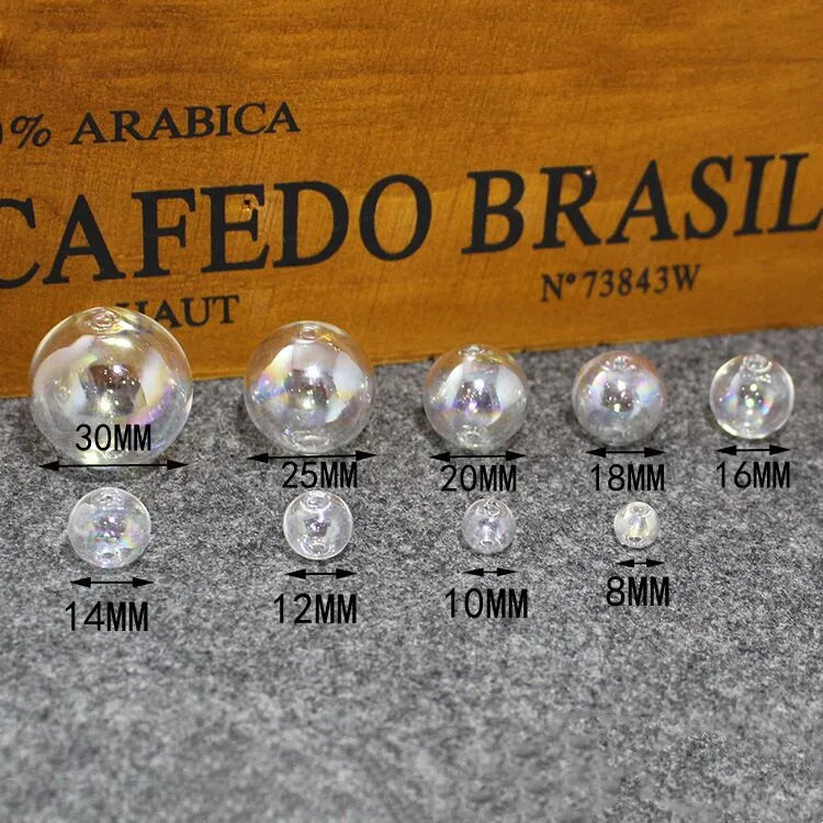 Description Picture 5 of item30X 6/8/10/12/14/16/18/20/25/30/40mm Rainbow Double Hole Glass Beads Orb Round Glass Beads DIY Glass Vial Pendant Jars Accessory