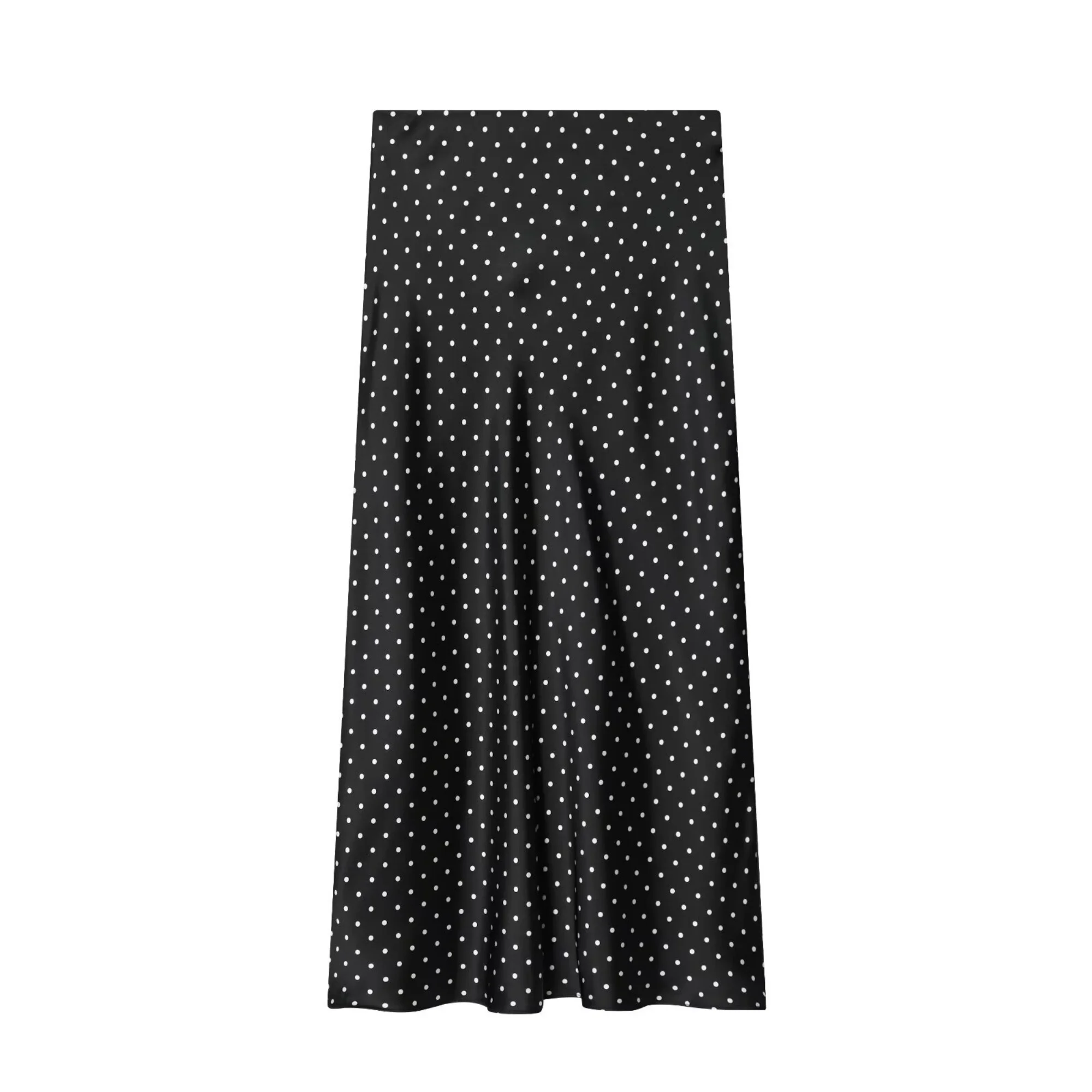 Women White Vintage Polka Dot Satin Skirts Spring Summer New High Waist Casual Mid Length Skirts Lady Elegant Party Skirts 2