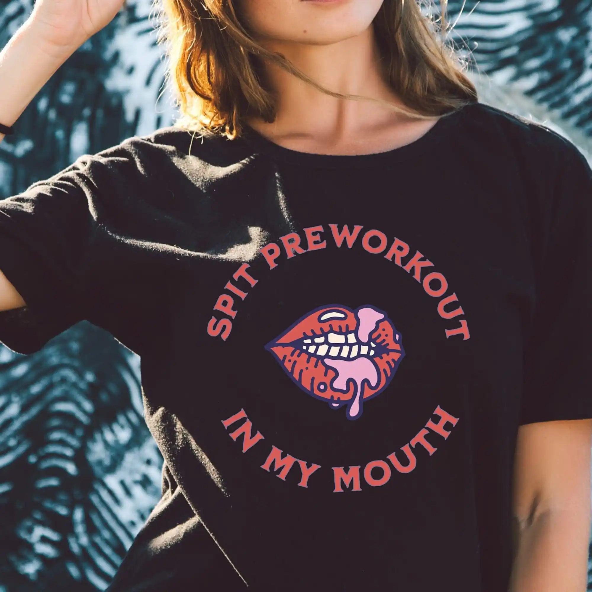 Spit Preworkout In My Mouth Jersey T Shirt Gym Lover Divertente Sollevamento Pesi Sarcastico