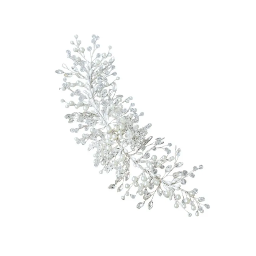 SLBRIDAL 핸드메이드 트렌디 크리스탈 라인스톤 진주 브라이덜 헤어밴드 웨딩 헤어 악세사리 여성 들러리 헤어밴드 쥬얼리