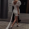 Customized Puffy Tulle Sleeve Robe De Mariée 2025 Short Wedding Dresses Glitter Mini Women Dress V Neck Zipper Back Bridal Gowns 4
