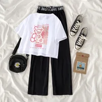 5-14 Years Summer Girls Clothing Sets Fashion Cartoon Bears Tops And Pants 2Pcs Outfits Teenagers Girls Suits New Kids Clothes