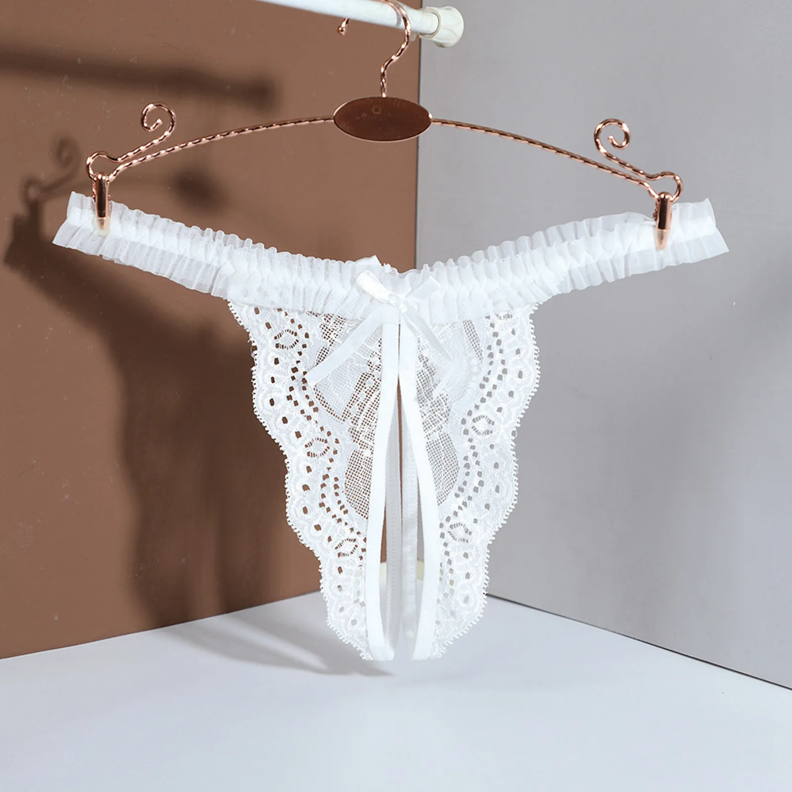 Women Panties Female Underwear Lace Panties Womens Underwear Women's Sexy Solid Lace Panties Open Crotch Transparent Bowknots T Pants Thong Ladies Sexy Erotic Panties Underwear трусы женски