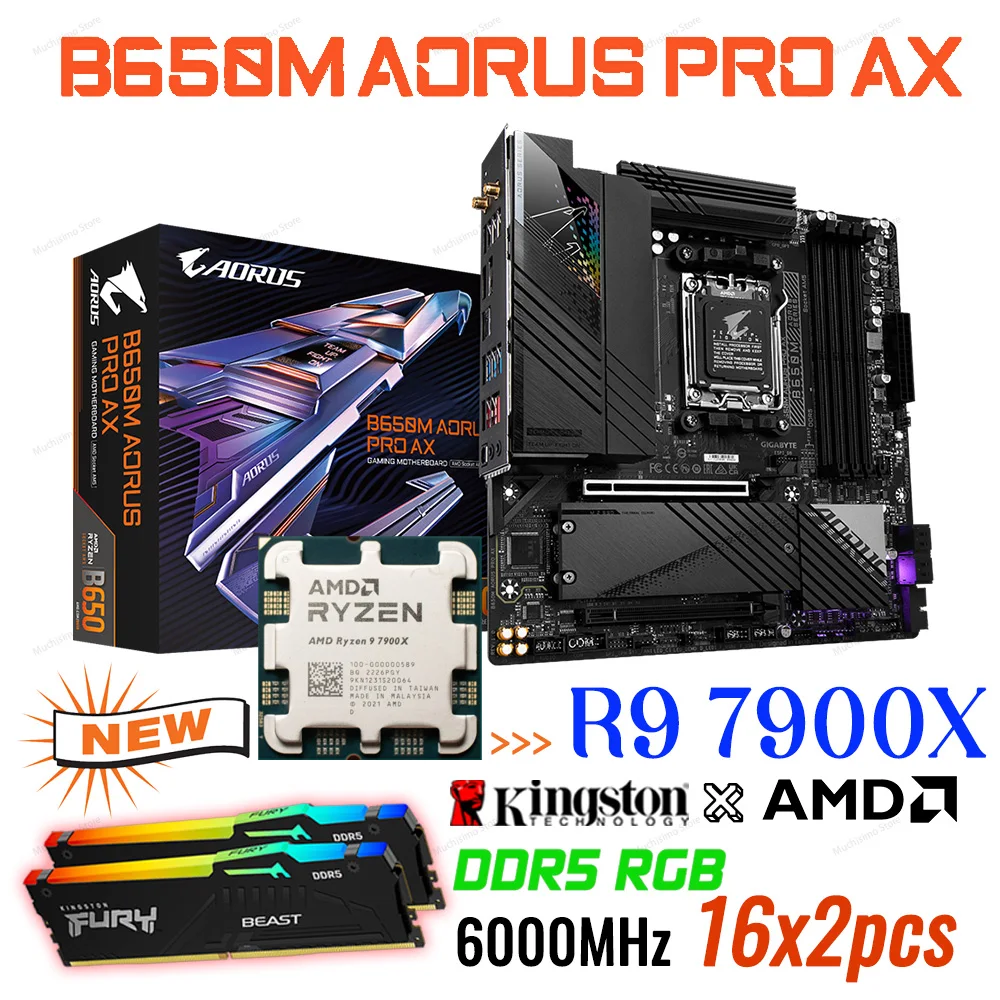 

Ryzen 7000 Series R9 7900X AM5 CPU Combo Gigabyte B650M AORUS PRO AX B650 Motherboard DDR5 Memory 32GB RM Kingston AM5 Mainboard