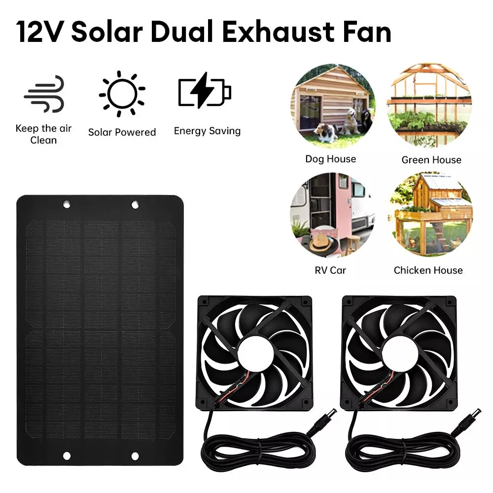 12V 10W Solar Exhaust Fan Mini Ventilator Solar Panel Powered Fan Air Extractor for Dog Chicken House RV Greenhouse