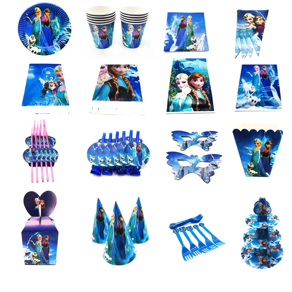 

Disney Frozen Anna Elsa Princess Birthday Party Disposable Tableware Baby Shower Party Decoration Paper Plates Banners Napkins