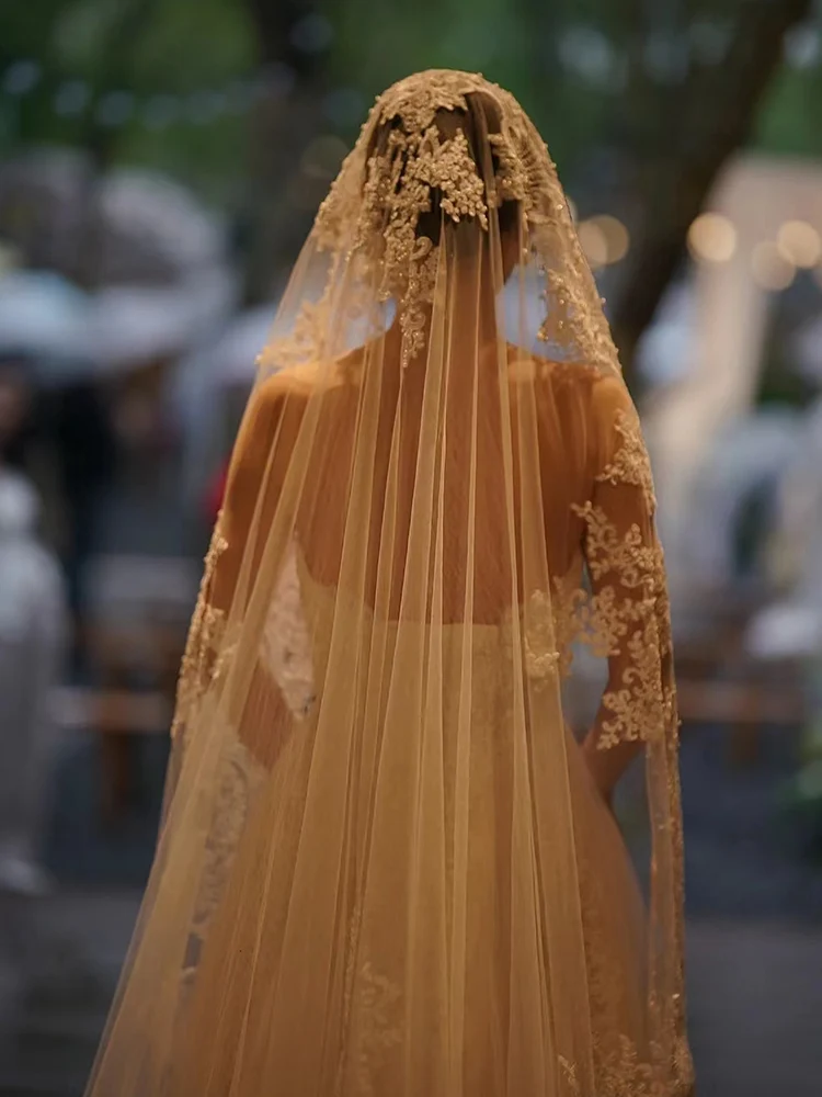 1T Wedding Veil Lace Bridal Veils Cathedral Length With Comb