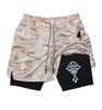 Cross Print 2 in 1 Workout Running Shorts for Men Christian Gym Athletic Shorts with Compression Liner Phone Pocket Towel Loop 3