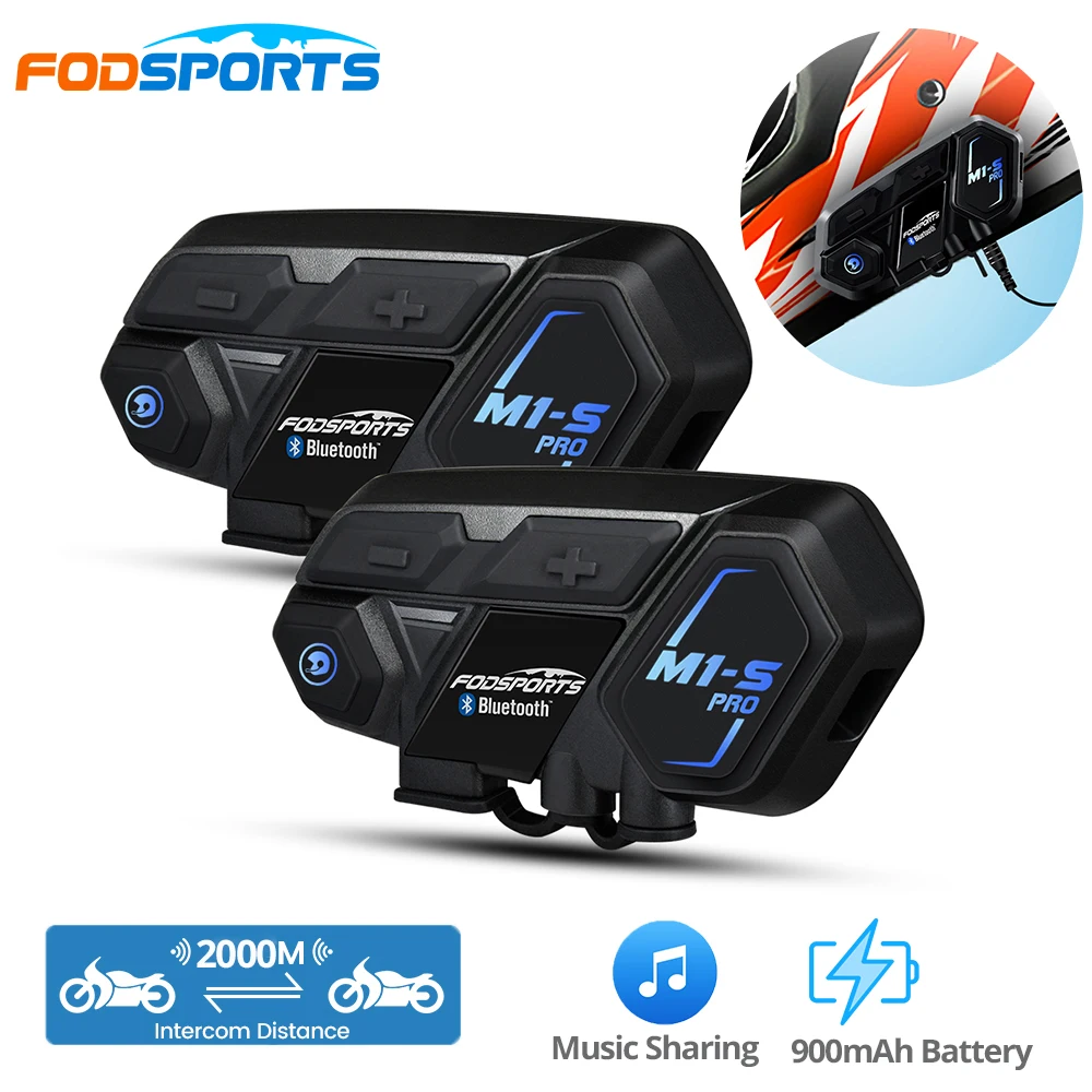 Fodsports M1-S Pro Citofono Per Moto Auricolare Per Casco Bluetooth 6 Riders Group Talk 2000M Intercomunicador Moto Biker Interphone