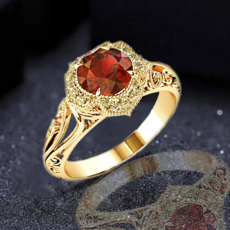 Finger ring wedding rings wedding ring luxury 2 colors fashion inlaid engraved red zirconia pattern hollow rings jewelry women engagement party wedding banquet