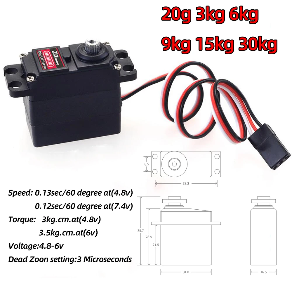 

20g 3kg 6kg 9kg 15kg 30kg 40kg Waterproof Analog Servo High Speed Metal Gear Motor for 1/8 1/10 1/12 Scale RC Car Boat Airplane