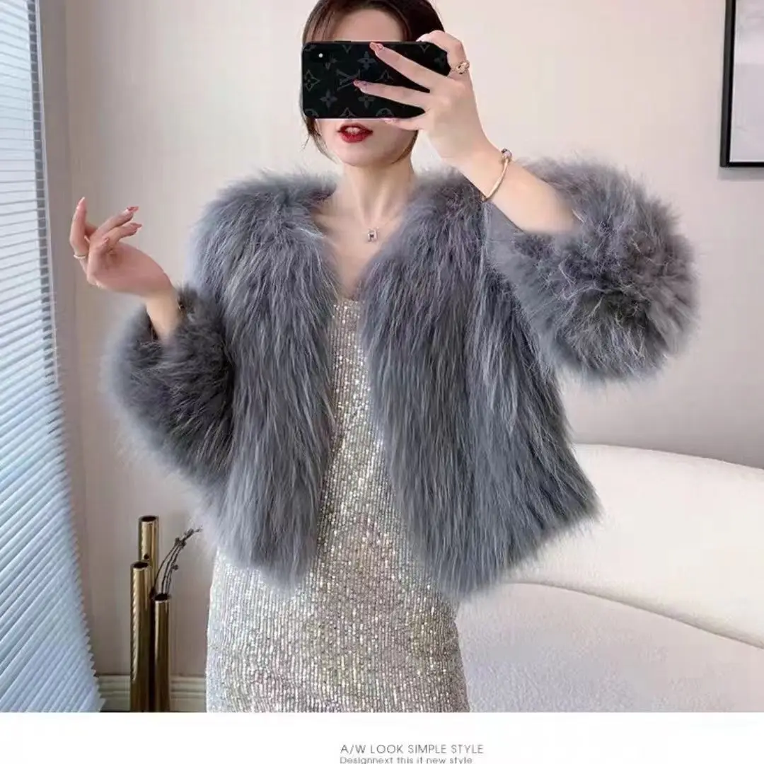 Spring and autumn new 100% real raccoon fur braided double-sided woollen braided women's coat slim braided clothes hot  sale