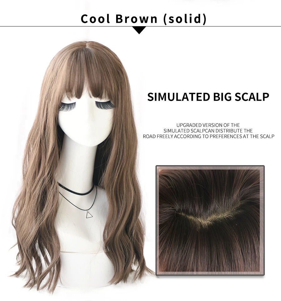 7JHH WIGS Blue Deep Wave Wig With Bangs For Women Long Omber Brown Hair Layered Heat Resistant Cosplay Party Synthetic Wig 7JHH WIGS Blue Deep Wave Wig With Bangs For Women Long Omber Brown Hair Layered Heat Resistant Cosplay Party Synthetic Wig