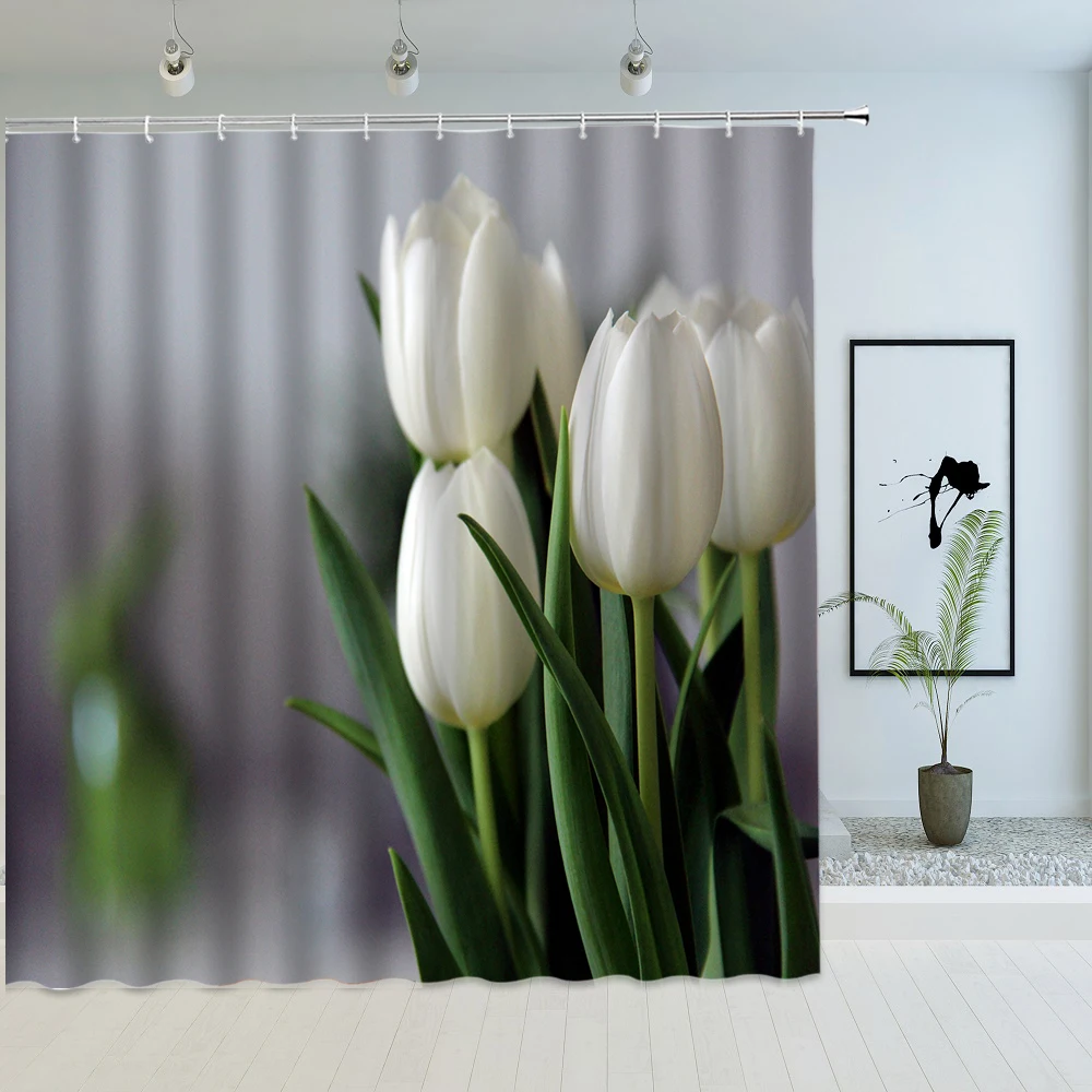 

3D Print Tulip Rose Fresh Flowers Shower Curtains Waterproof Polyester Fabric Bathroom Screen Home Decoration Shower Curtain