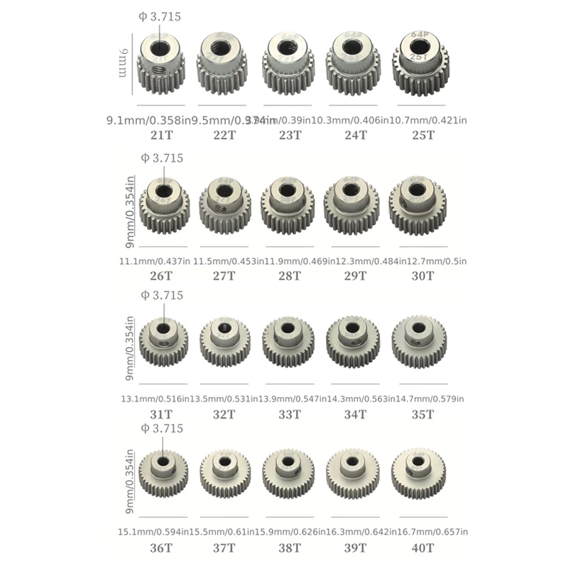 Pignon moteur RC 11-17 dents acier 1/10 1/8