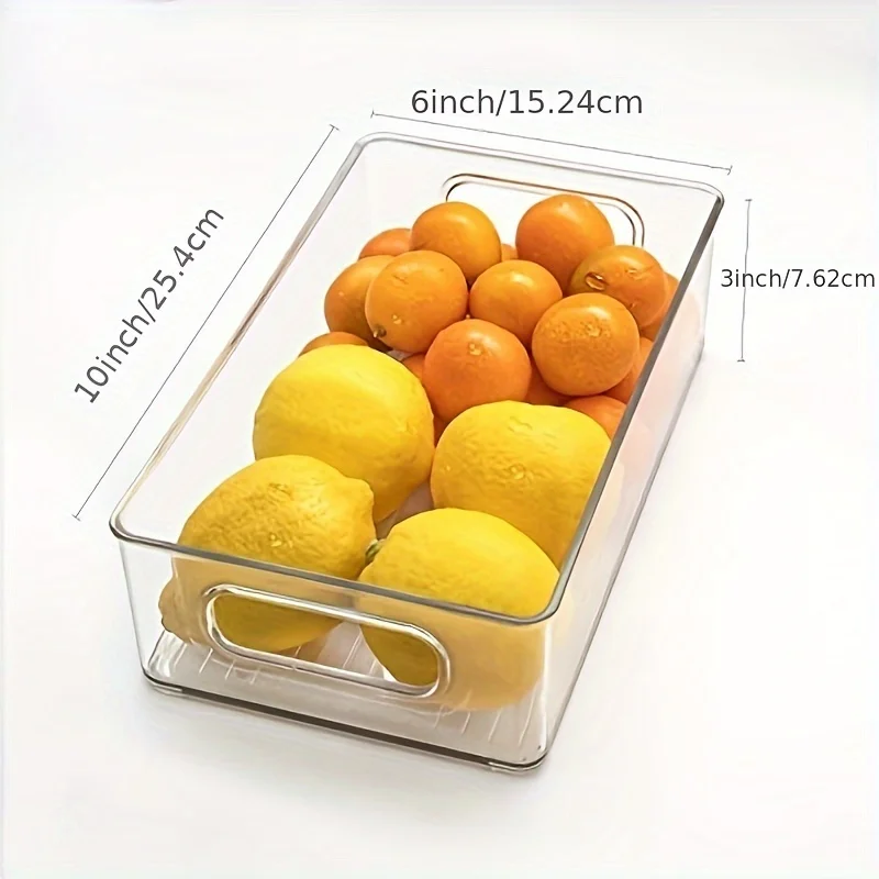 2pcs Stackable Refrigerator  Bins,  Space-saving Transparent Organizer With Handles, For Cabinets, Shelves, Drawer, Countertop A 4