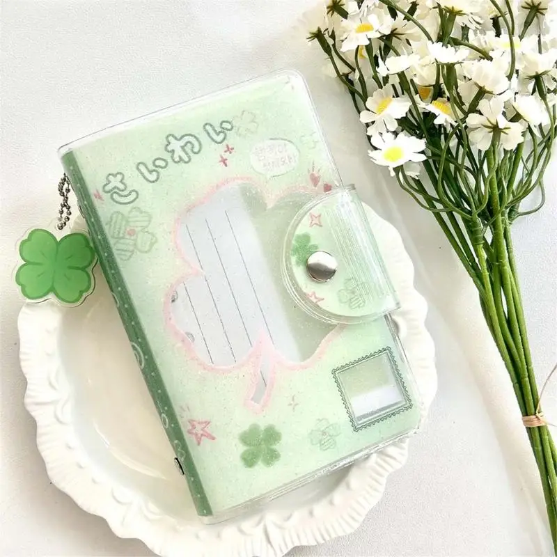 B2QF Four-Leaf Clovers Sticker Organizers A 7 Binder Notebook Sticker Storage Book Portable Pocket Notebook for