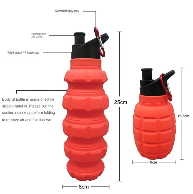 550ML Grenade Water Bottle Silicone Folding Outdoor Travel Adult Sports  Water Cup BPA Free Bicchiere Pieghevole - AliExpress