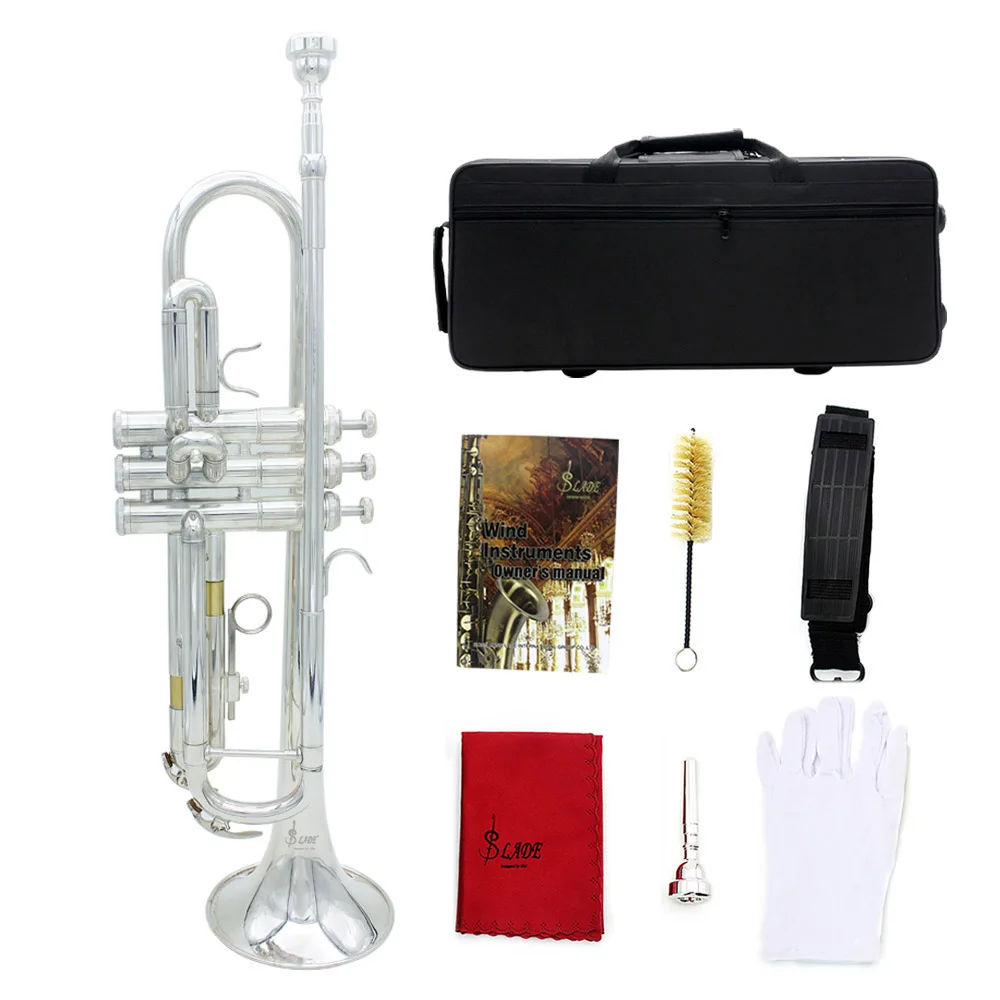 Bb B Flat Trumpet Professional Brass Trompete with Mouthpiece Gloves Cleaning Cloth Strap Case Musical Instrument Accessories
