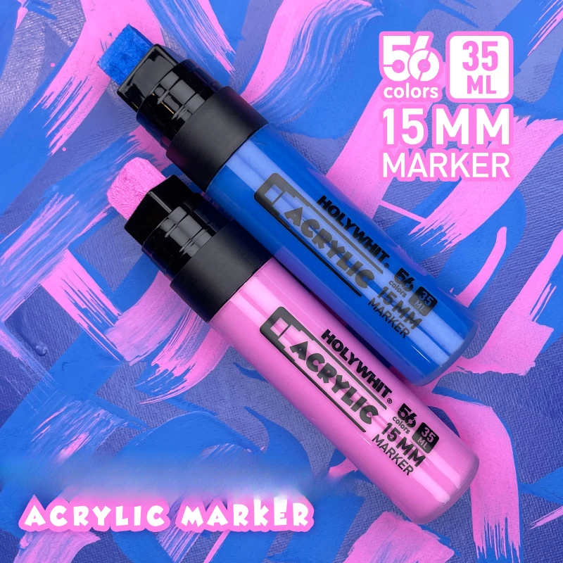 15mm 잉크 리필 가능 와이드 헤드 아크릴 마커 펜 빠른 건조 방수 다중 재료 그림 낙서 수성 페인트 펜