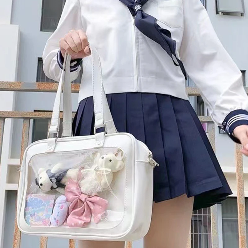 

Japanese Kawaii Shoulder Bag For Women PU Leather Transparent Bag JK Tote Bag Handbags Preppy Bag Crossbody Bag Student Itabag