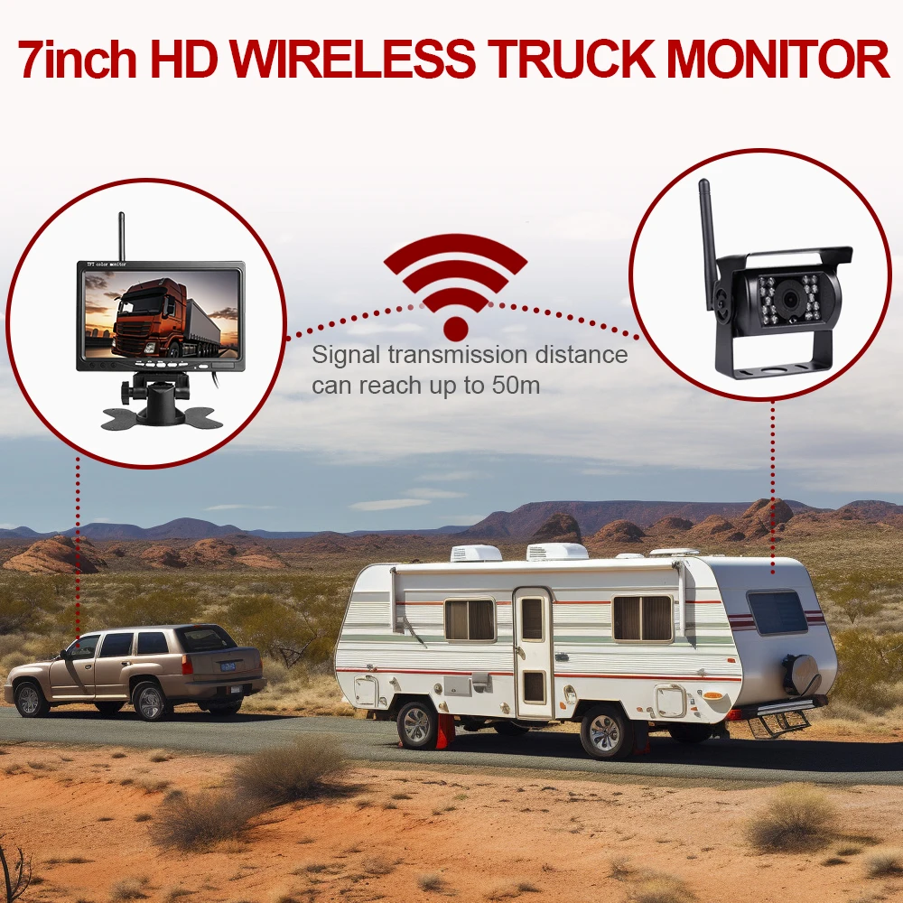 Wireless 7 inch Car Monitor Screen Rear View Camera For Truck Bus RV Trailer Excavator Rearview Image 12V-24V Display