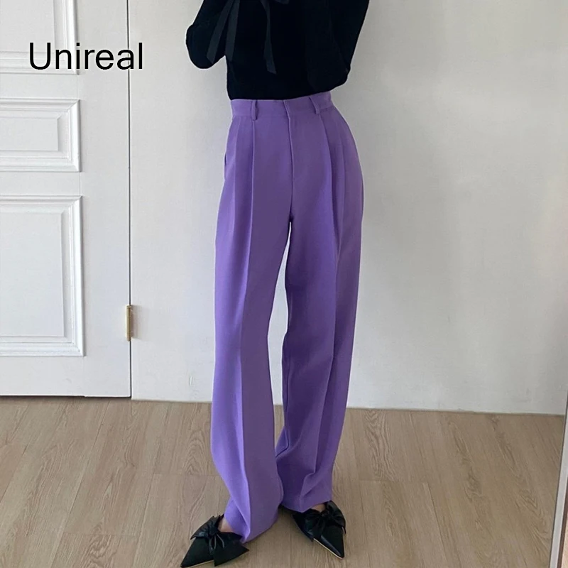 

Unireal 2022 Autumn Winter Women Wide Leg Pants High Waist Casual Loose Trousers Vintage Office Lady Suit Blazer Pants