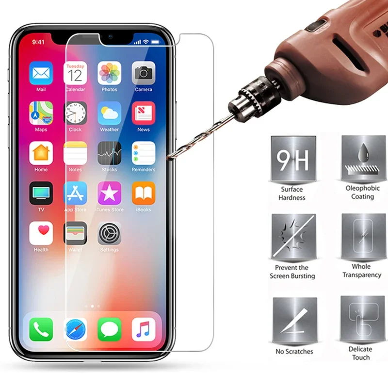 Закаленное стекло 9H для iPhone 1312 XR Xs Max, экран из закаленного стекла для iPhone X, 10, 8, 7, 6s, 6 Plus, жесткая пленка, стекло на iPhone 5 5S SE