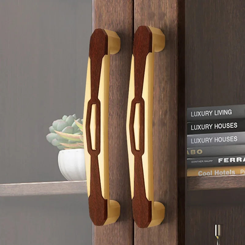 New Chinese Style Cabinet Door Handle Modern and Simple Gold Wardrobe Handle Cabinet Drawer Shoe Cabinet Wood Grain Handle