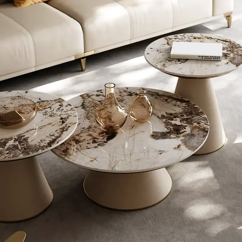Modern Nordic Style Sofa Center Table Sintered Stone Top Light Luxury Round Coffee Table Sets for Living Room