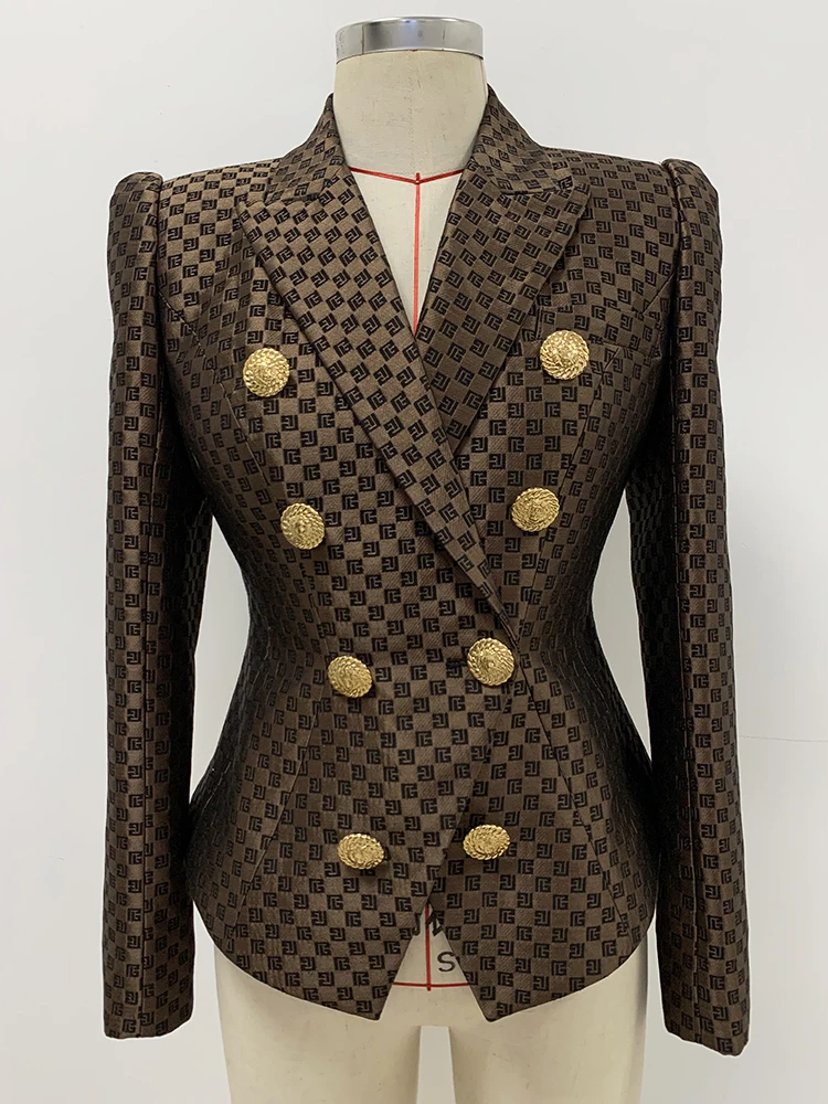 HIGH STREET Newest 2024 SS Designer Jacket Women's Double Breasted Slim Fitting Monogram Jacquard Blazer 3