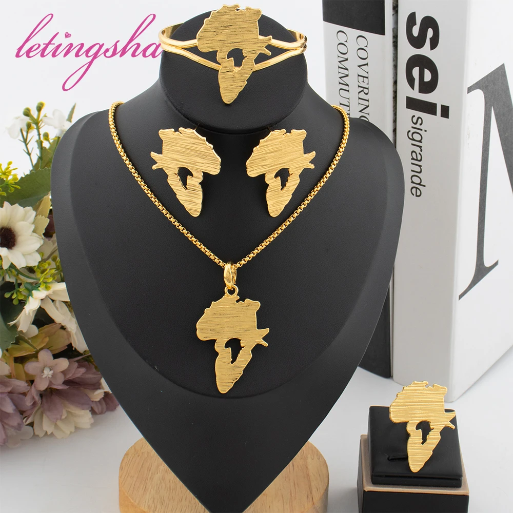 

Gold Plated Jewelry African Fashion Necklace Luxury Clip Earrings Cuff Bangle Adjustable Ring Party Gift Jewellery Accessories