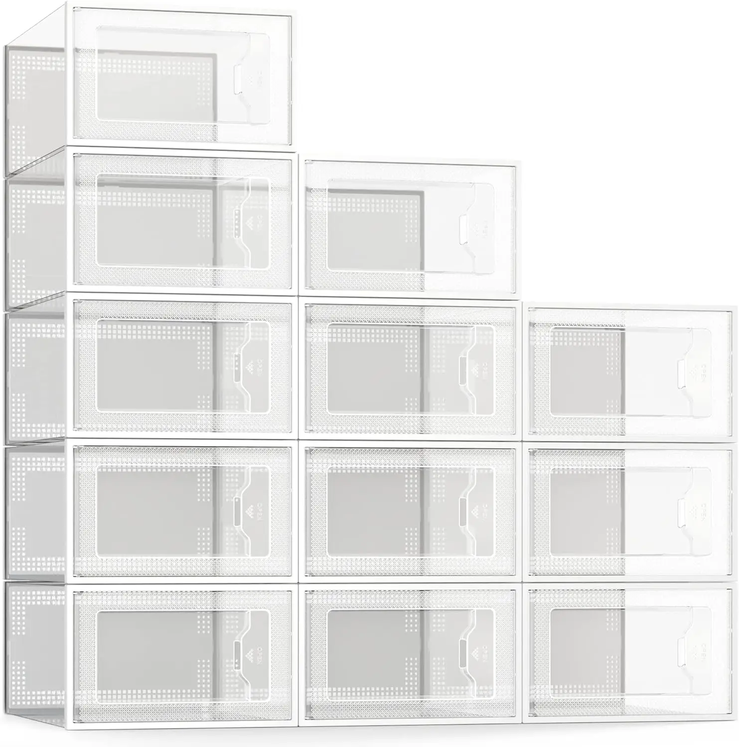 

SEE SPRING Large 12 Pack Shoe Storage Box, Clear Plastic Stackable Shoe Organizer for Closet, Space Saving Foldable Shoe Rack