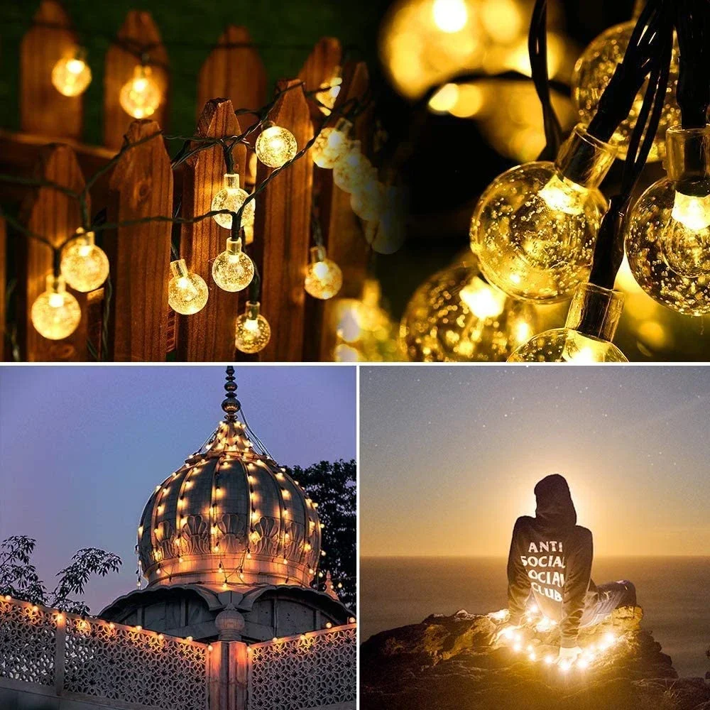 LED Solar String Lights Outdoor 60 Leds Waterproof Crystal Globe Lights with 8 Modes Garden Light for Patio Party Tree Decor