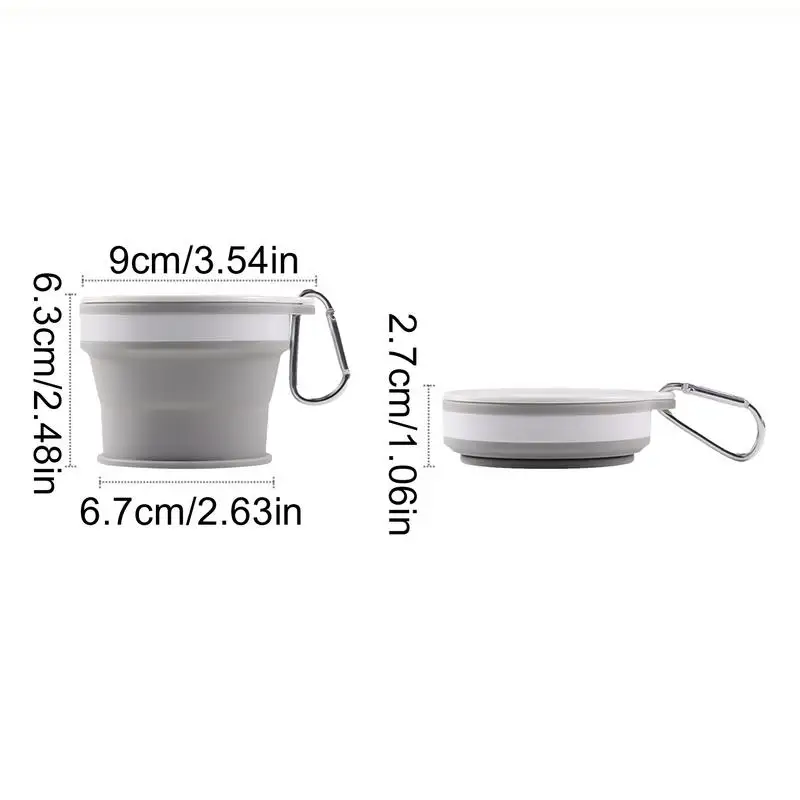 Folding Cups Food Grade Water Cup Silicone Retractable Portable Outdoor Handcup Reusable Leak Proof Camping Cup with Carabiner