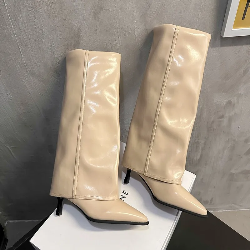Women Gladiator Long Boots Trend Pointed Toe Mid Heels Shoes Elegant 2026 New Knee High Woman Knight's Snow Botas Pumps Mujer