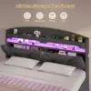 Floating Queen Bed Frame with Charging Station & Hidden Storage Headboard, RGB Floating Platform Bed Dark Grey 4