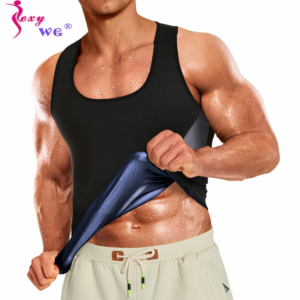 SEXYWG Men Sauna Sweat Suit Workout Compression Shapewear Gym Body Shaper Vest Slimming Short Sleeve Waist Trainer Sports Jacket
