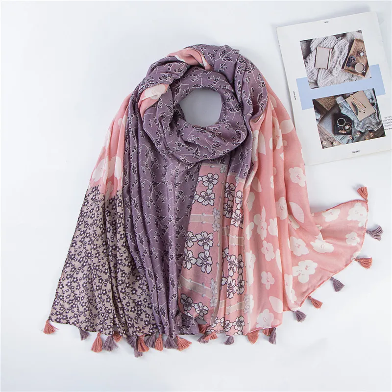 2022 Fashion Luxury Brand Women Aztec Patchwork Tassel Cotton Shawl Spring Autumn Wrap Hijab Lady Pashmina Viscose Foulard Stole