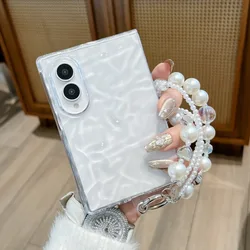 Transparent Water Wave Pattern Pearl Bracelet Lanyard Non - Slip Clear PC Cover - Galaxy Z Fold 8 Ultra (Clear SL)