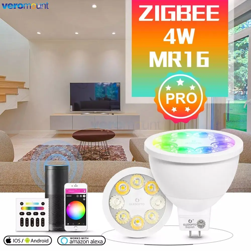 Zigbee 3.0 Smart Rgbcct Mr16 Spotlight Pro 4W Ac/Dc12V Bulb 30 120 Degree Beam Angle Work With Alexa Echo Plus App Voice 2.4G Rf