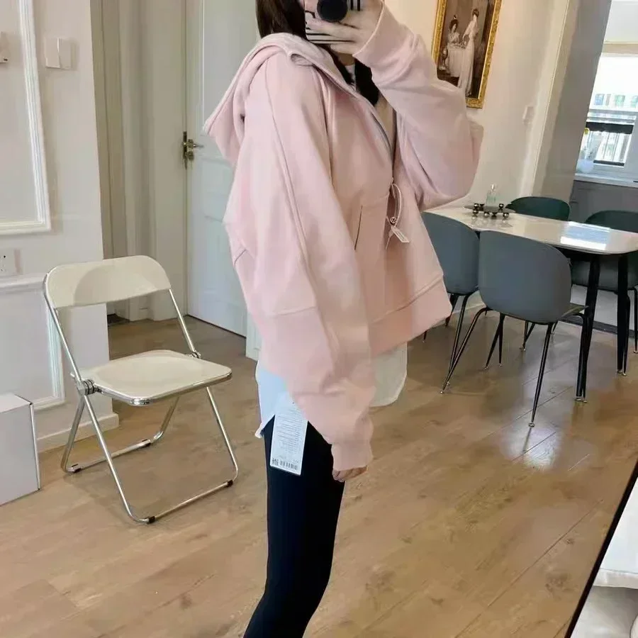 Lemon Scuba Ladies Loose Half Zip Hoodie Oversized Cropped Hoodies Relaxed Sweatshirt Yoga Wear for Women Define Jackets Coat