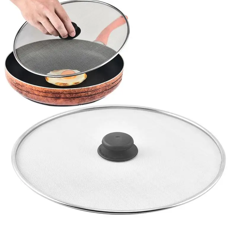 

29cm Stainless Steel Splatter Screen Mesh Pot Lid Cover Oil Frying Pan Lid Cooking Tools Kitchen Accessories Dishwasher Safe