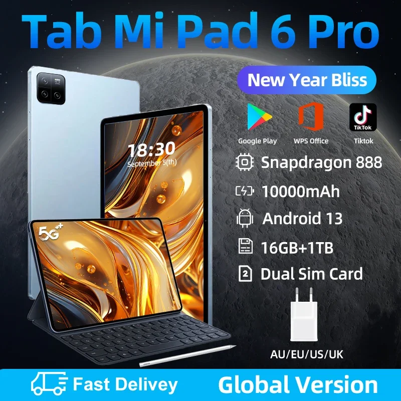 Tableta PC Pad 6 Pro versión Global Original, Snapdragon 888, Android 13, 10000mAh, 16GB + 1TB, 5G, Tarjeta SIM Dual, WIFI,4K,HD