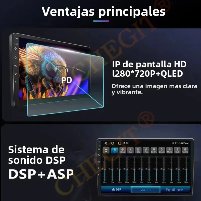 7 9 10 "2 Din Audio del coche Android 13 Android auto inalámbrico Carplay 64G reproductor Multimedia automotriz BT GPS sistemas inteligentes del coche 5