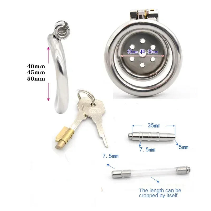 Penis Chastity Cage Male Chastity Device Flat Round Hole Metal Chastity Lock Cock Cage Urethra Catheter Penis Ring Bondage Belt Sex Toys For Men Gay