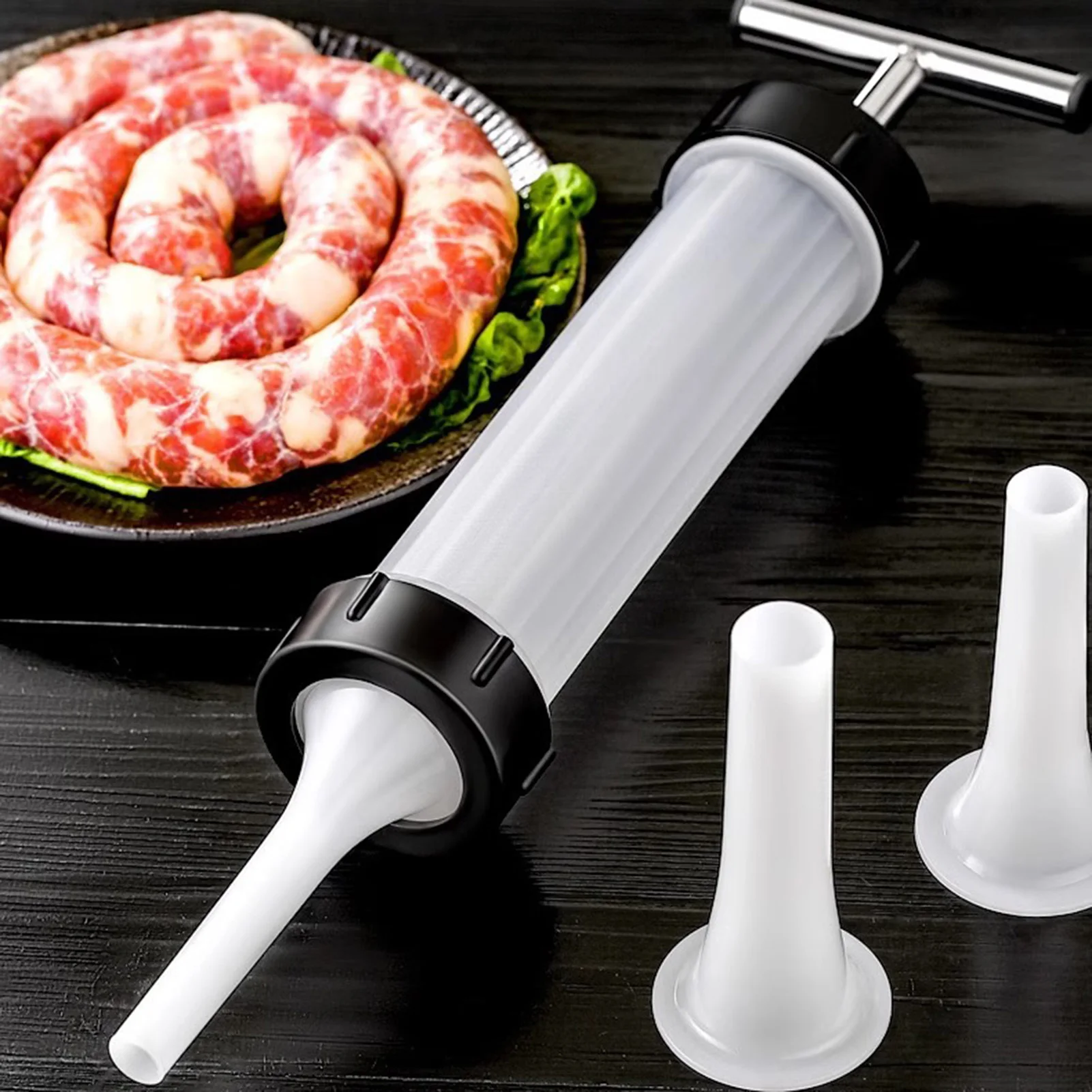 Manual Sausage Stuffing Machine With 3 Filler Nozzle Homemade Sausage Stuffer Hot Dogs Making Tool Set Meat Syringe Gadgets